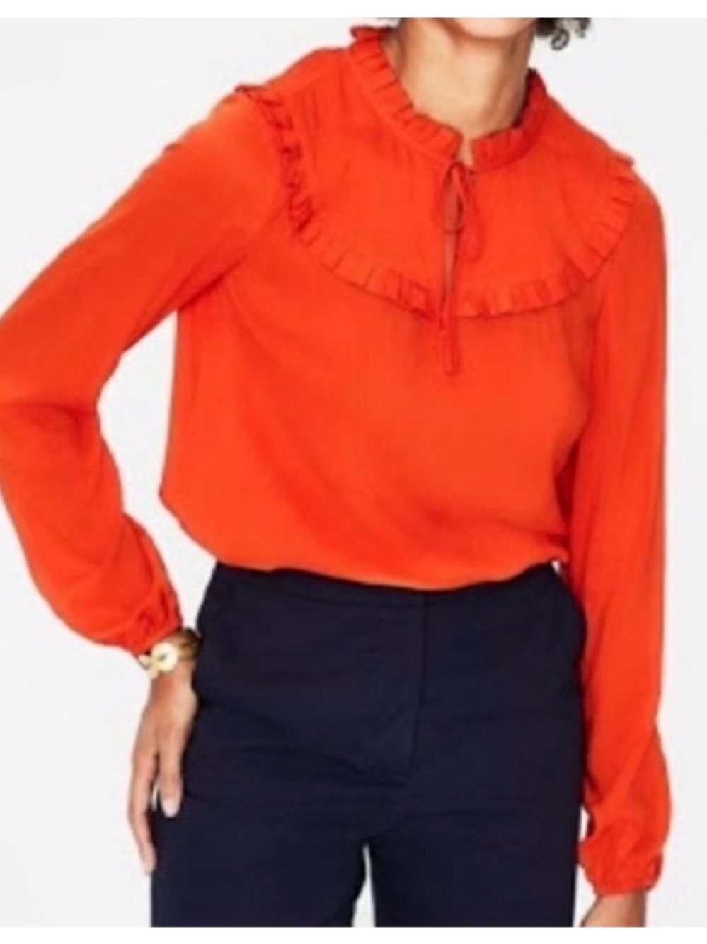 Boden Betsey Orange Ruffle Tie Neck Blouse Top US 6 EUC - Picture 2 of 6